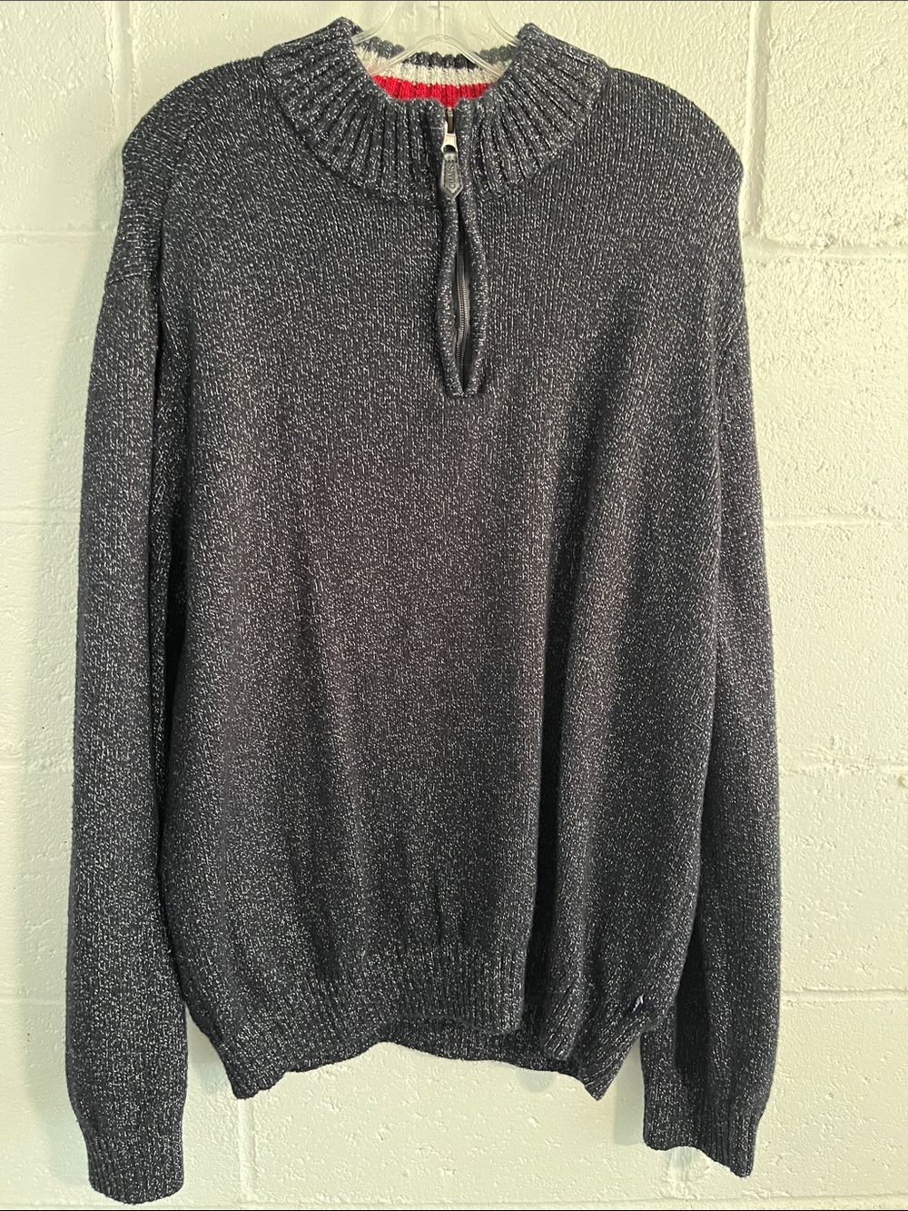 Chaps Black Marled Quarter-Zip Sweater- XL